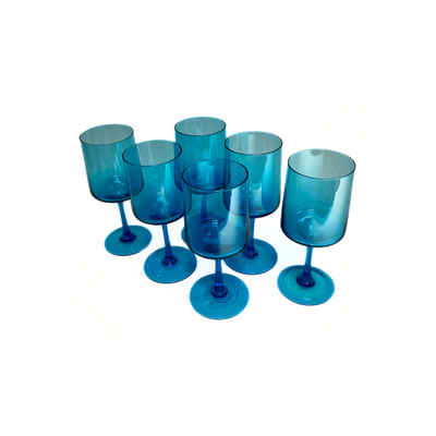 Handblown Blue Stemmed Glassware - Set of 6