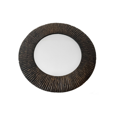 Round Mirror with Carved Wood Frame