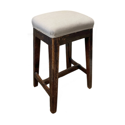 Vintage Wooden Stool with Linen Seat